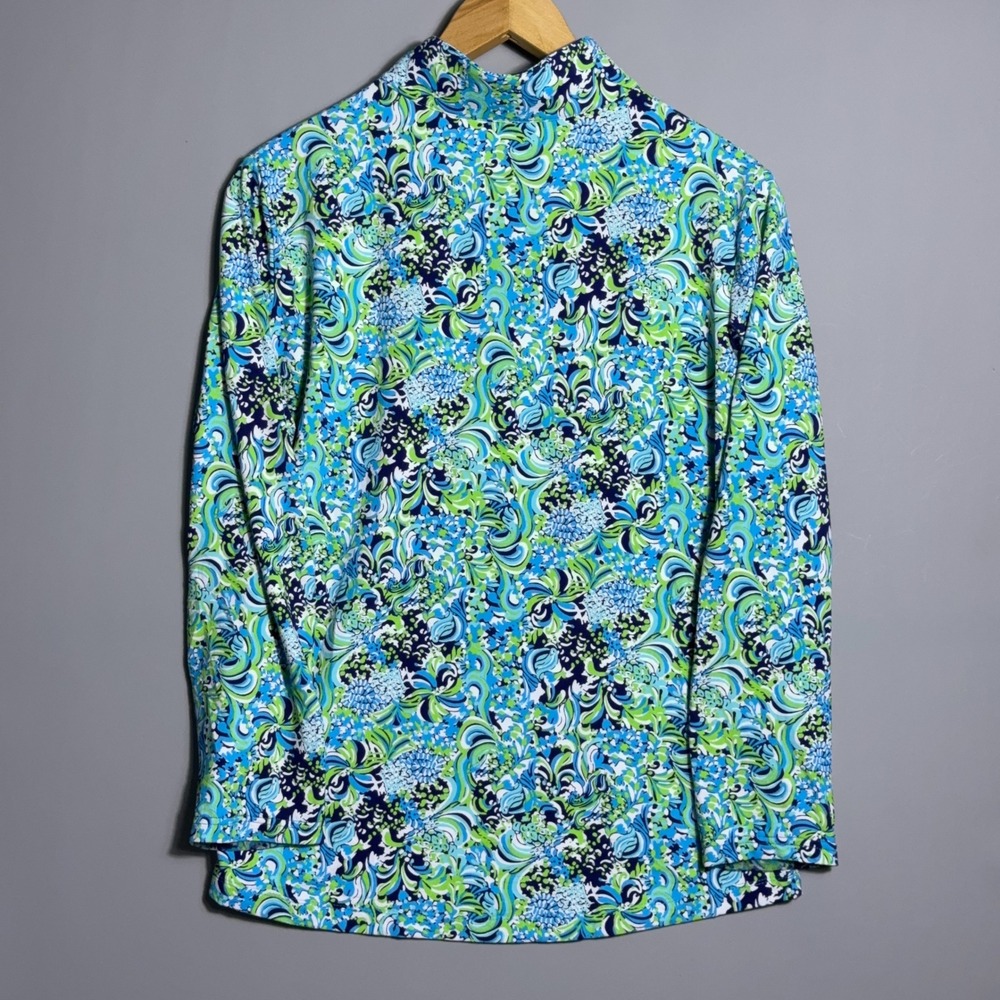 IBKUL Mock Golf Shirt Womens Size Large Floral Long Sleeve 1/4Zip Blue Marissa - Picture 8 of 9